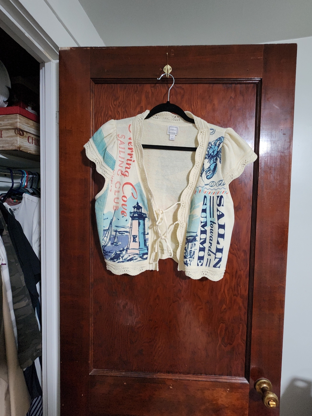 Anthropologie Maeve Herring Cove Sailing Club Tie-Front Knit Blouse Top NWOT